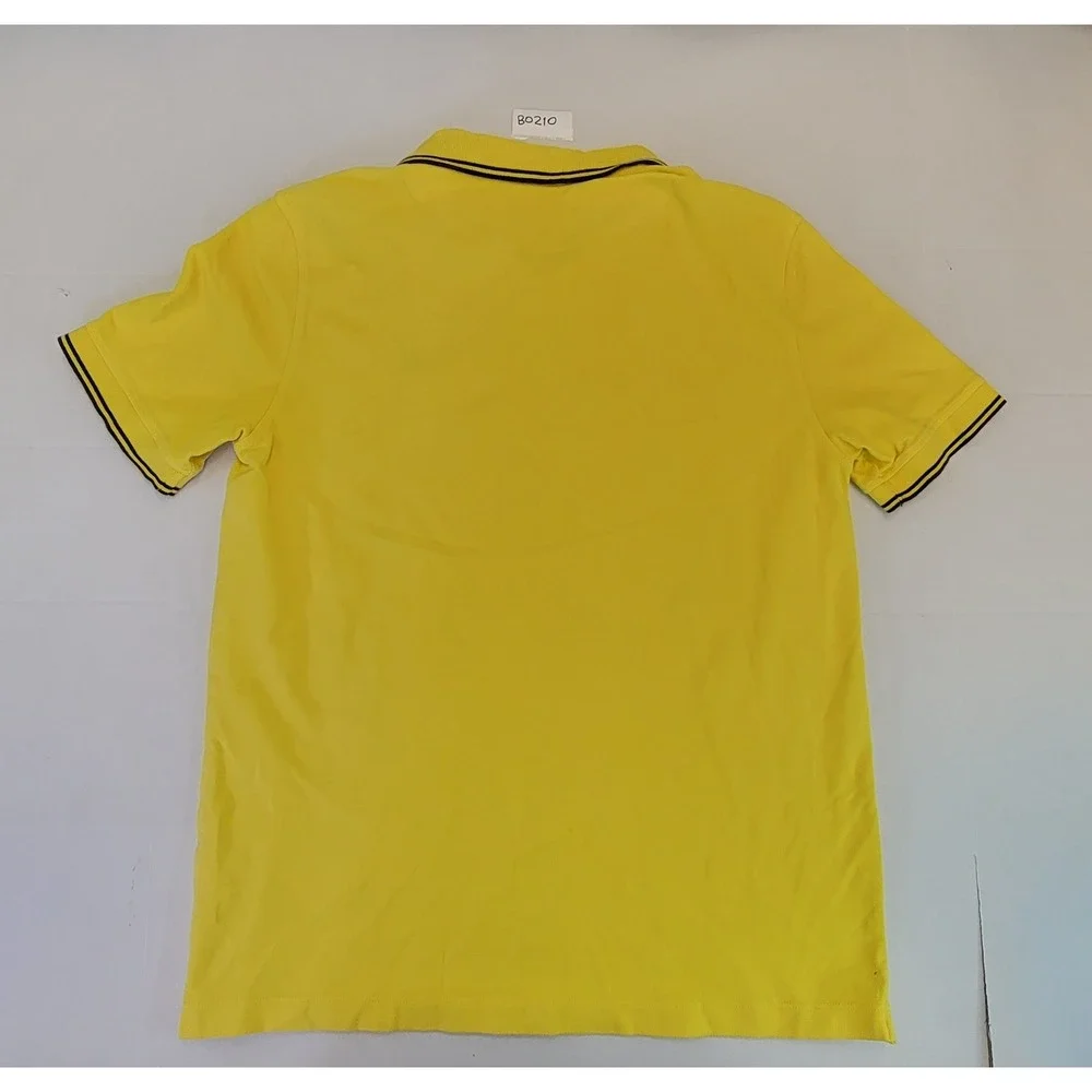 Banana Republic Mens Polo Shirt Yellow BR Logo‎ Striped Trim Casual Medium